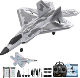 Grey camouflage RC jet plane with LED lights, plus remote controller and accessories