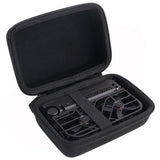 Hard EVA drone carrying case, open with molded foam interior and elastic strap