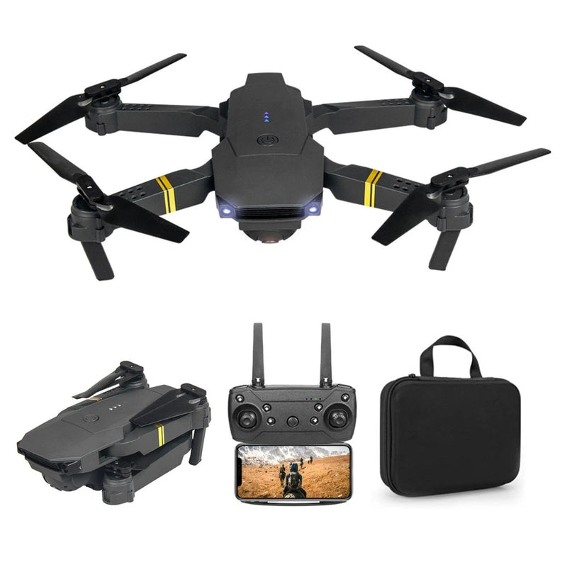 Quadcopter drone with camera, controller and carrying case set, dark gray