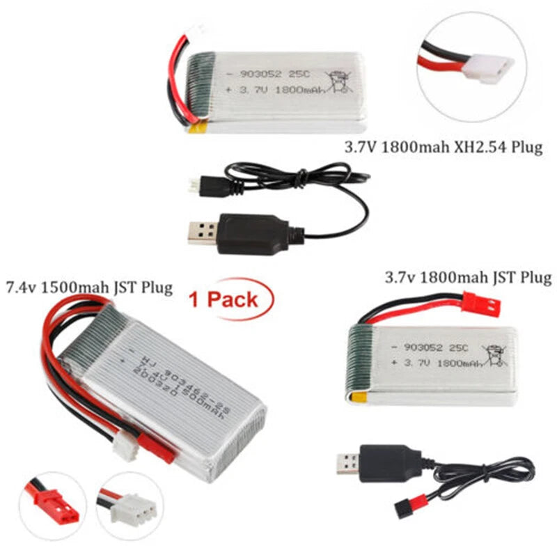 1800mah 3.7V 25C Lipo Battery w/ USB Charger Cable For RC Drone Quadcopter
