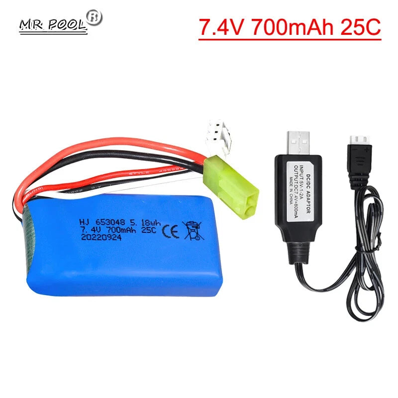 1cps 7.4V 700mAh 25C Lipo Battery with USB Charger For FT007 FX059 FX176 RC Boat