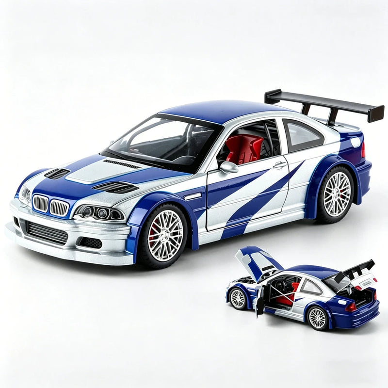 1/24 M3 GTR E46 Alloy Diecast Car Model Sound and Light Pull-back Boy Toy Car