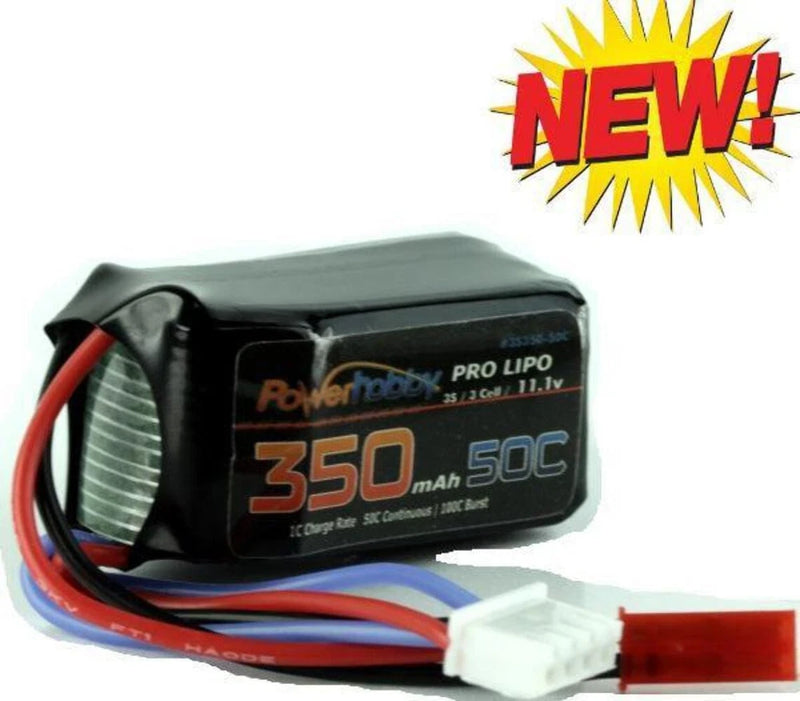 Powerhobby 3s 11.1v 350mah 50c Lipo Battery w JST Plug Blade 180 CFX / 130 S Battery