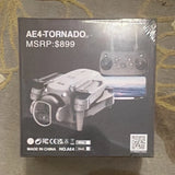 Ready-to-fly drone retail box with controller and camera graphics