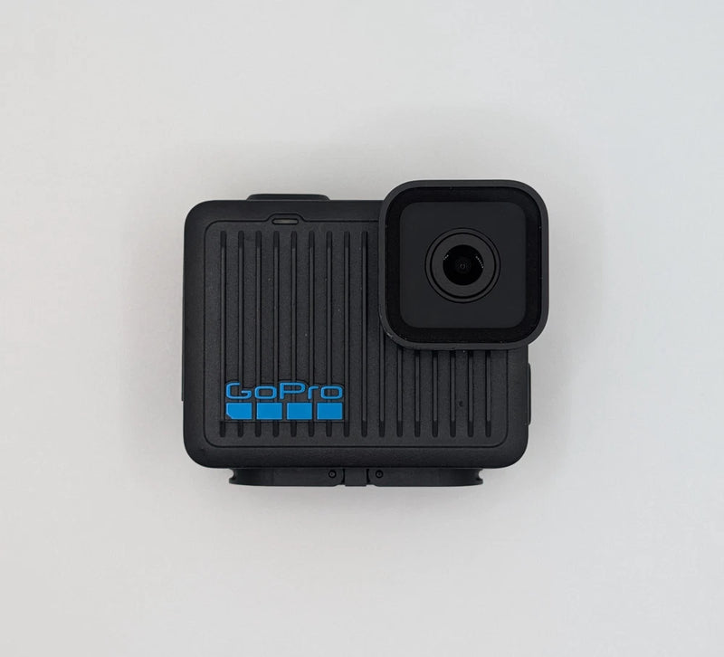 GoPro action camera with black waterproof housing and front lens, rugged ridged design