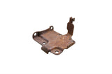 Harley Davidson metal battery tray bracket with mounting holes, rusted brown