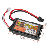 7.4V 1200mAh RC Li-poly battery pack with red/black leads and SM plug connector