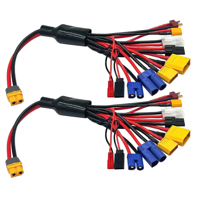 2Packs 10-in-1 RC Lipo Battery Charger Adapter Splitter Cable XT60H Plug Lead fo Battery