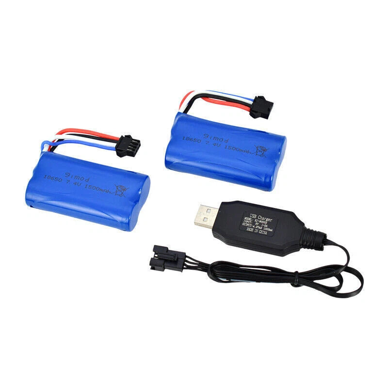 2Pcs 7.4V 1500mAh Li-ion Battery SM-4P plug/USB Charger for UDI902 2.4G RC Boat