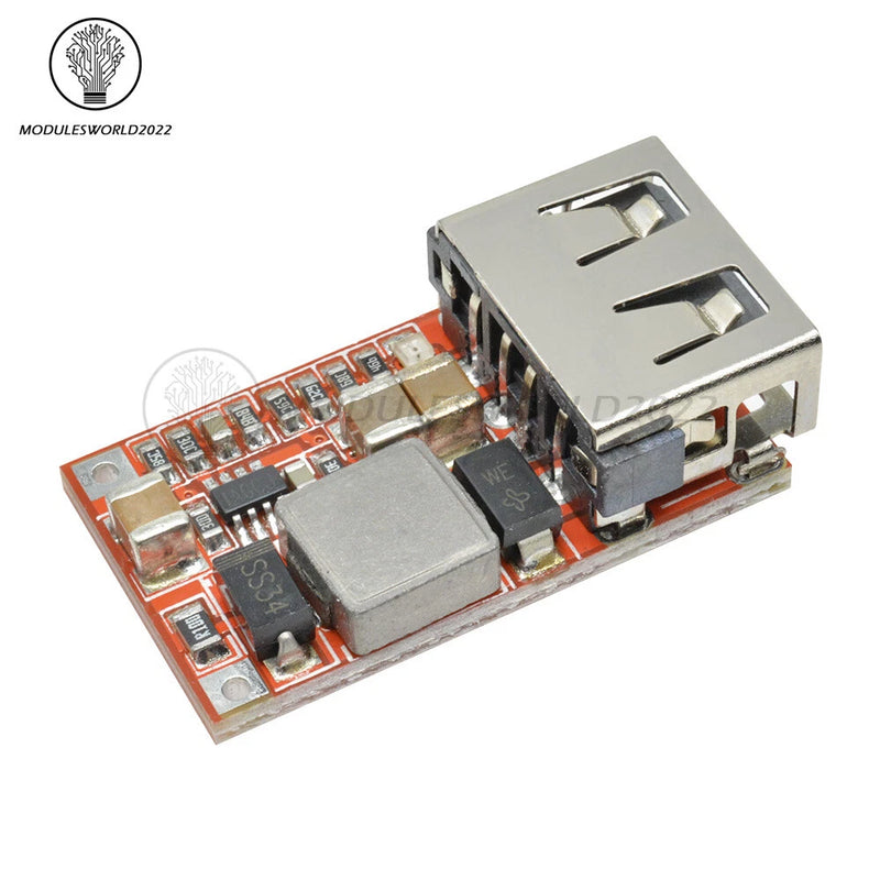 DC-DC car USB charger module PCB with metal USB port and step-down converter components