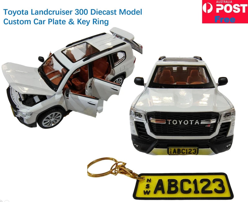 Toyota Land Cruiser 300 Model Diecast Car + Custom Number Plate + Keyring Rego