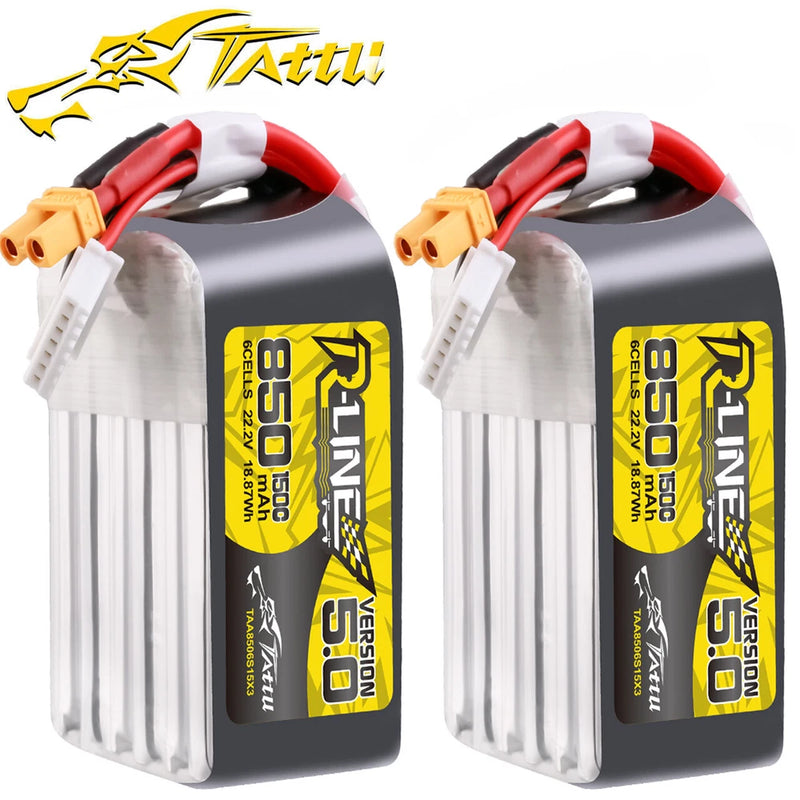 2X Tattu R-Line Version 5.0 850mAh 22.2V 150C 6S Lipo Battery XT30U-F For FPV US Battery