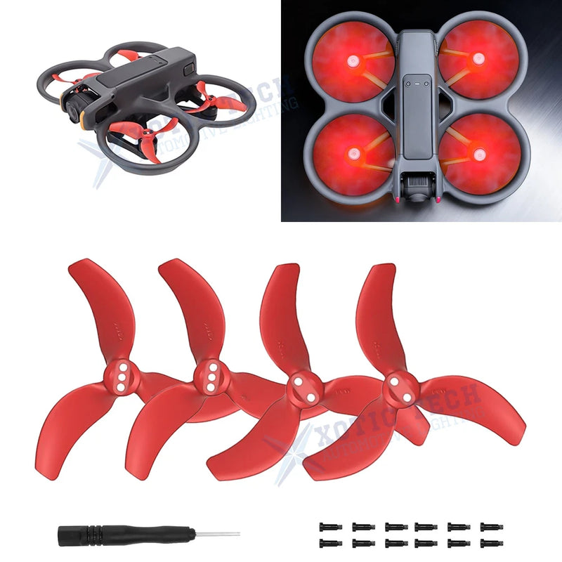 Set of 4 red-tip drone spare propeller blades with screws and small tool
