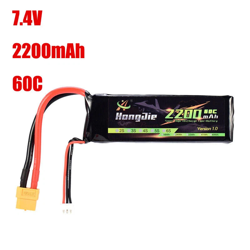 7.4 V 2200 mAh 60C 2S Lipobatterie XT60-Stecker for RC Drone Helicopter Boat Car Battery