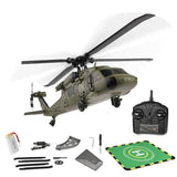 Olive RC helicopter model with black 2.4G remote controller and landing skids