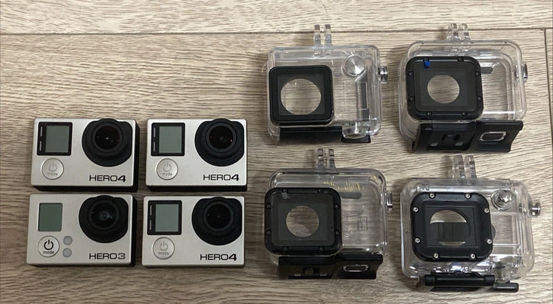 4x GoPro HERO4 & HERO3 Action Cameras Bundle For Parts or Repair  + Cases