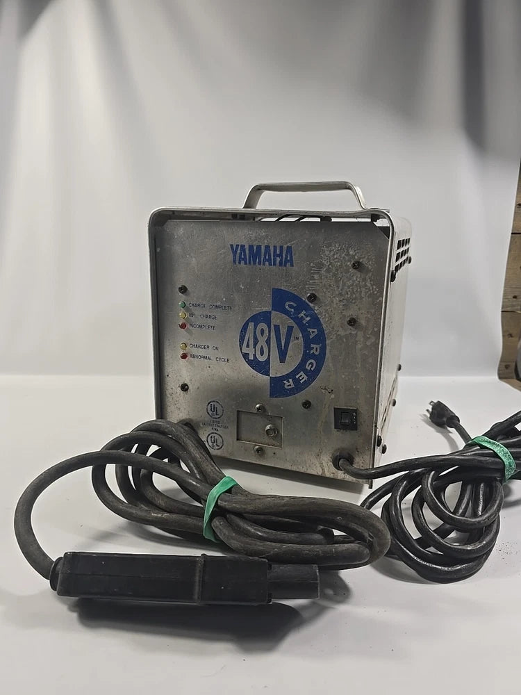 Yamaha 48V battery charger unit with handle and attached power cable, for parts, untested