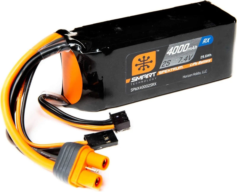 7.4V 4000mAh 2S 15C Smart LiPo Receiver Battery: Universal Receiver, IC3, SPMX40 Battery