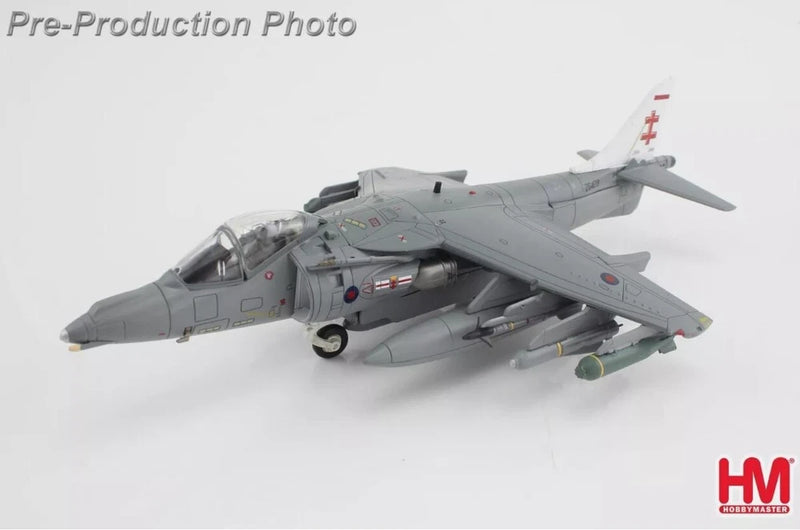 Grey RAF Harrier GR.9A scale model jet with landing gear and missiles