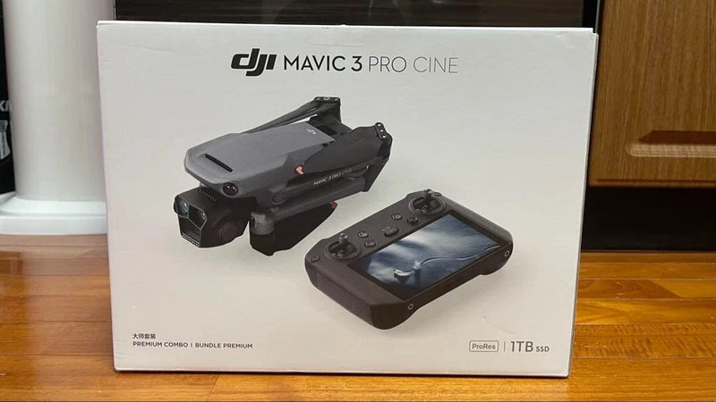 DJI Mavic 3 Pro Cine premium combo packaging with drone and controller on box