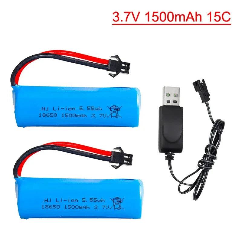2Pcs 3.7V 1500mAh Li-ion Rechargeable Battery SM-2P Plug for RC Cars Boats Toys