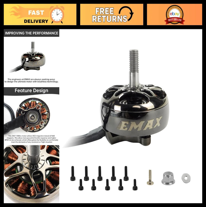 EMAX brushless RC motor with mounting hardware and prop-shaft