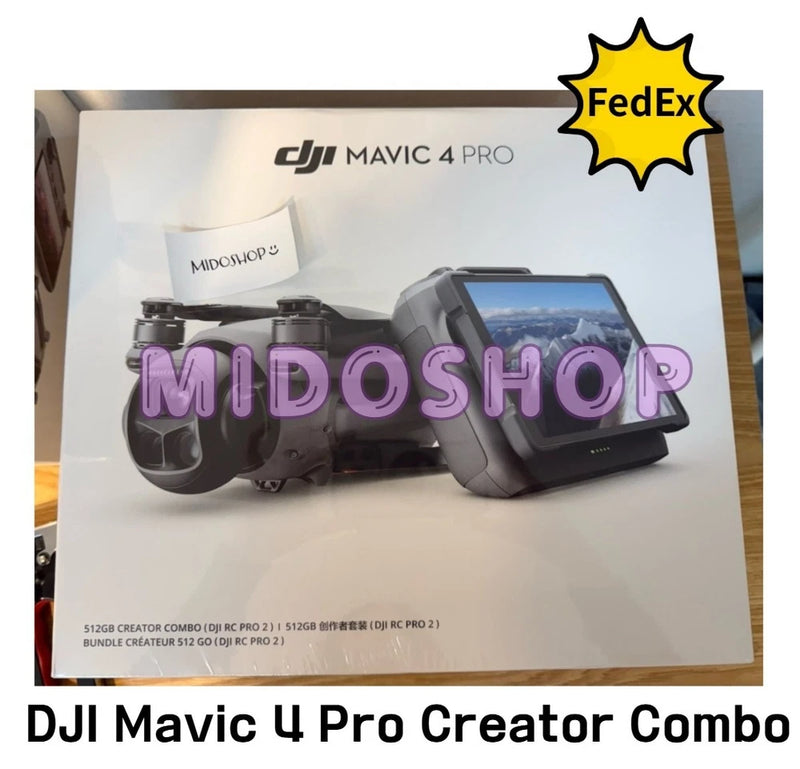 DJI Mavic 4 Pro camera drone package showing drone with handheld controller display
