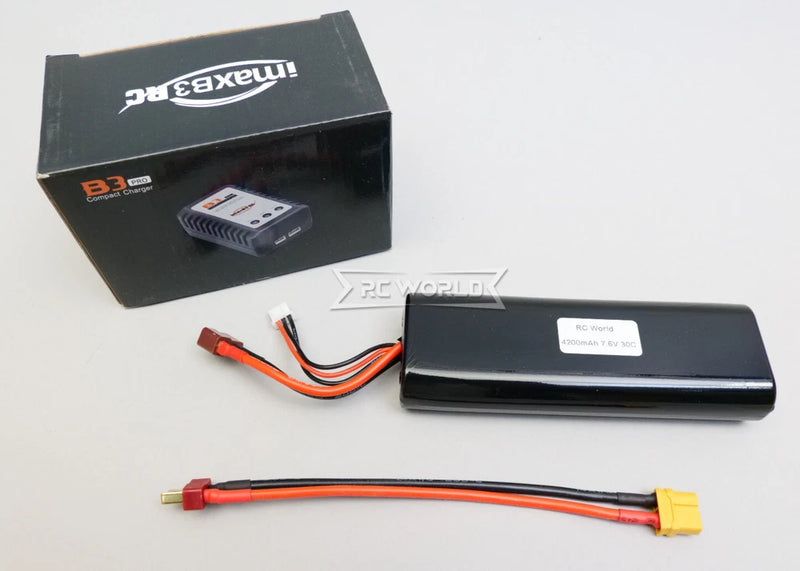 For 1/10 1/6 FMS 7.6V 4200MAH 2S LIPO BATTERY Pack 30C W/ XT60 w/ Charger Battery