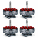 Brushless FPV RC motor with red fins, silver shaft, and black mounting base
