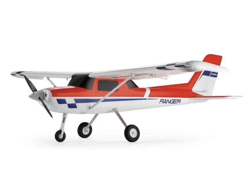 FMS Ranger EP V2 RC airplane model, red, white and blue, with tricycle landing gear