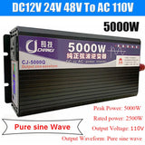 5000W Car Power Inverter Pure Sine Wave DC 12V/24V/48V to AC 220V LED Converter