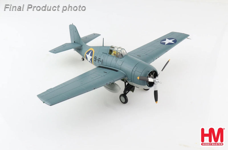 1/48 F4F-4 Wildcat model plane in light blue with US Navy markings and propeller