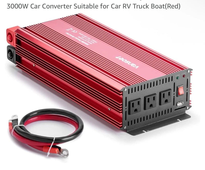 3000 Watts Power Inverter, 12V DC to 120V AC with 3 AC Outlets and 2.4A USB Port