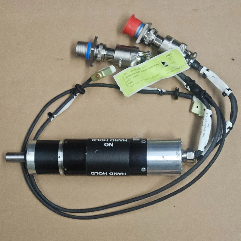 Drone motor subassembly with cylindrical motor, wiring harness, connectors, and red cap
