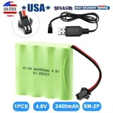 1pcs 4.8V 2400mAh Ni-MH AA Battery SM-2P 2Pin Plug w/USB Cable for RC Car Truck