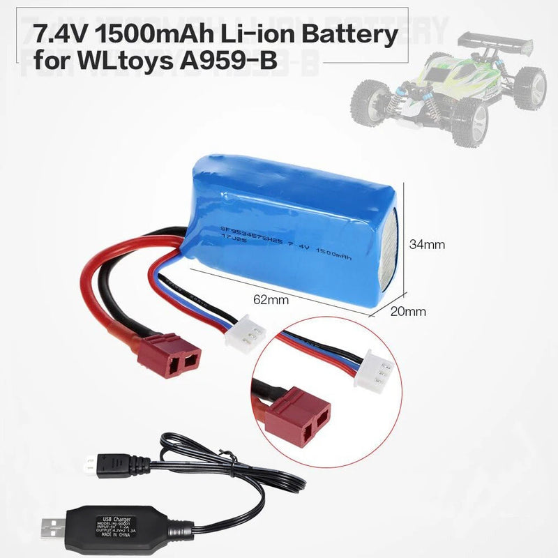 7.4V 1500mAh LiPo Rechargeable Battery for WLtoys A959-B A979-B RC Buggy Car