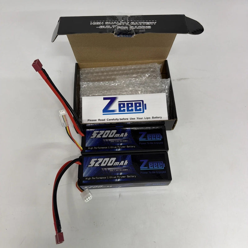2x Zeee 7.4V 50C 5200mAh 2S LiPo Battery T Plug Hardcase for RC Car Truck Truggy
