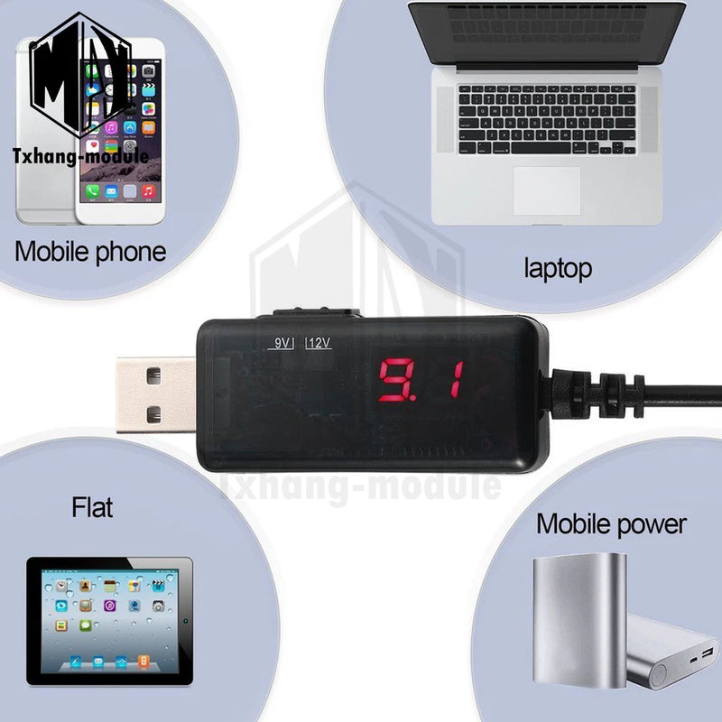 USB Booster Cable 5V Step Up to 9V 12V Voltage Converter 1A Step-up Display A2TM