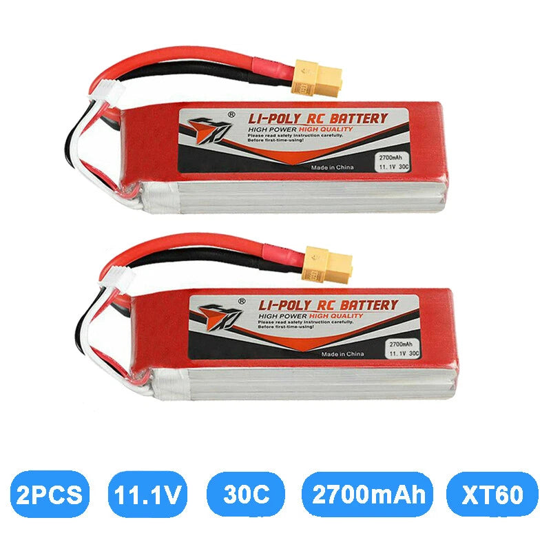 2Pcs 11.1V 2700mAh 30C Li-po Battery with XT60 Plug for RC Car RC Truck RC Boat