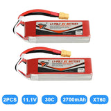 2Pcs 11.1V 2700mAh 30C Li-po Battery with XT60 Plug for RC Car RC Truck RC Boat