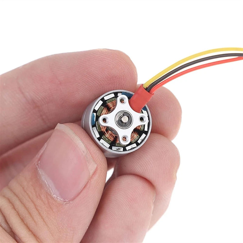 Micro brushless RC motor with 3-wire leads, circular metal housing