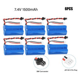 6pcs 1500mAh 7.4V Li-ion Batteries 15C SM Plug + Charger for RC Car Boat Truck