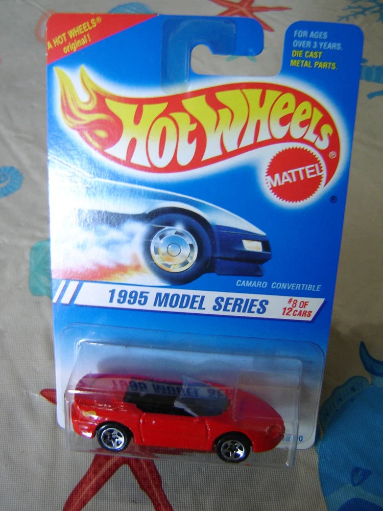 Red Hot Wheels 1:64 '95 Chevy Camaro convertible toy in blister package, #8