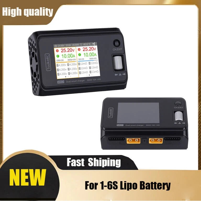 500W Dual Channel RC Charger 15A for 1-6S Lipo ToolkitRC M6D Battery