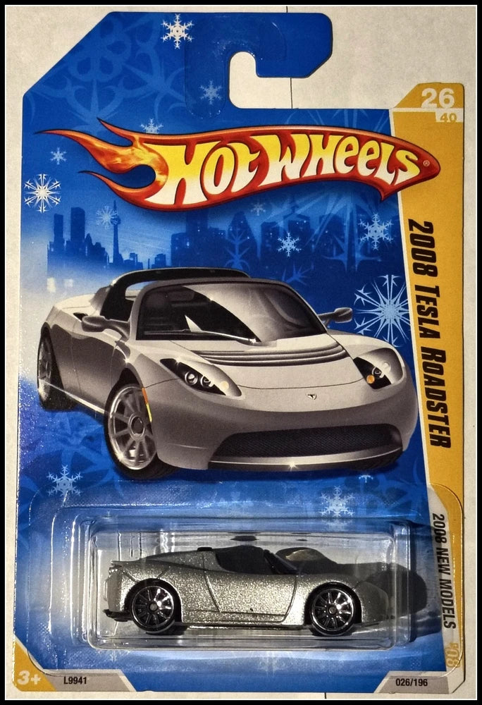 Hot Wheels Silver 2008 Tesla Roadster Target Snow Flake Card  26/296
