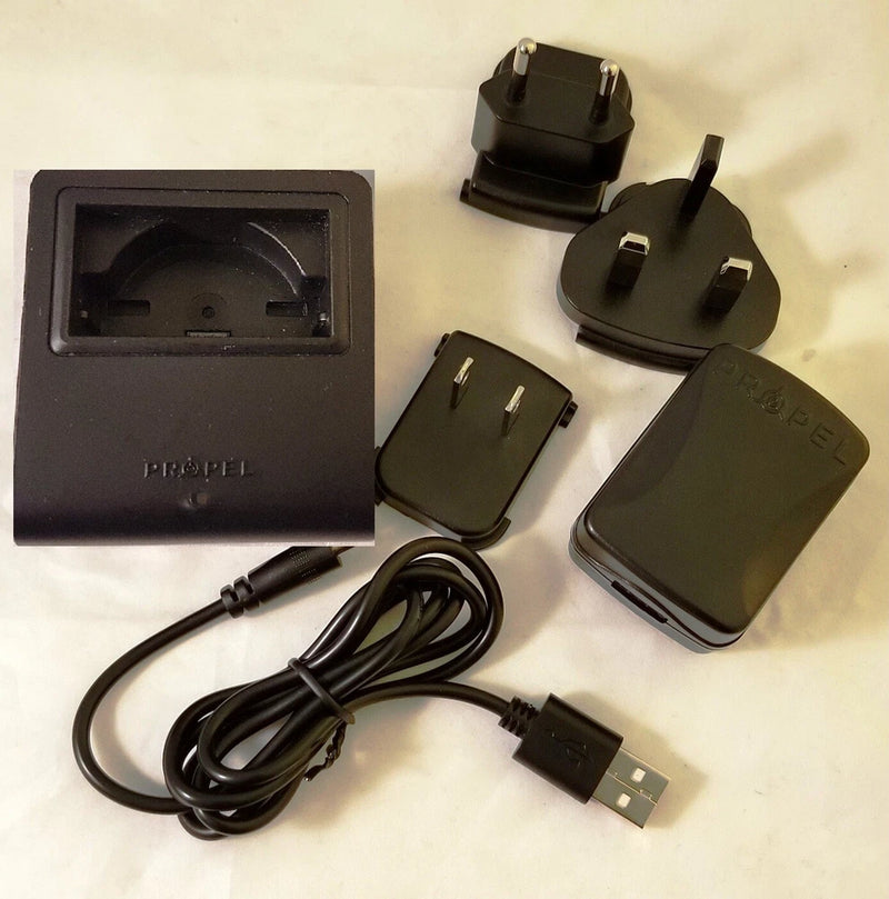 Drone battery charger cable with plug adapter and USB plug, black