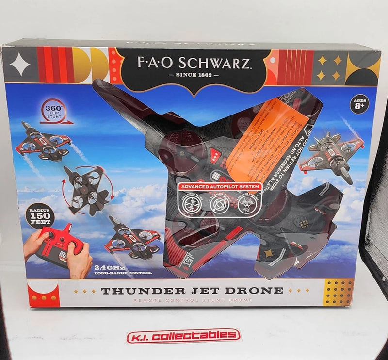FAO Schwarz Thunder Jet Drone toy drone retail box with orange and black graphics
