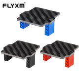 Carbon fiber RC servo mount with anodized aluminum brackets in blue and red