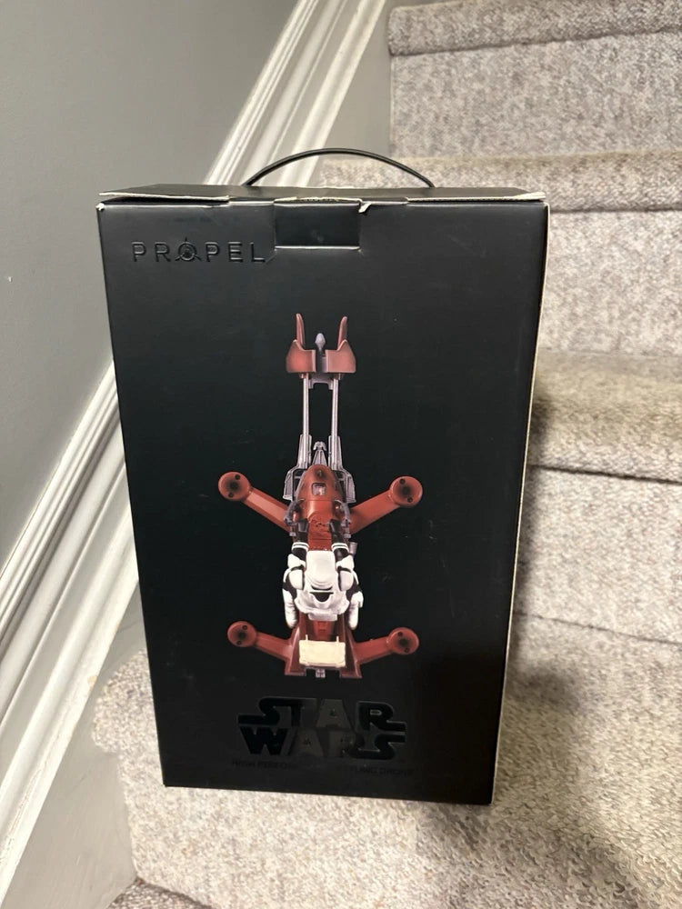 Propel Star Wars 74Z drone quad in box, black retail package with handle and logos