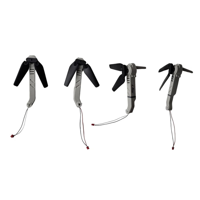 Folding RC drone motor base set with propellers, gray arms, black blades and wires